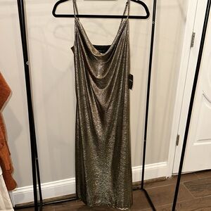 Gold Black Slinky Rouched Midi Dress